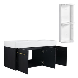 English Elm 48 Inch Wall-Mounted Bathroom Vanity Set With Resin Sink & Ample Storage Rack For Modern Spaces W999S00370