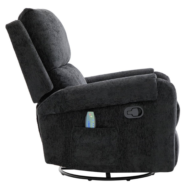 English Elm Manual Recliner Swivel Rocker Massage Chair Chenille Nursery and Living Room Seat Black N763P347287B