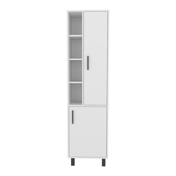 English Elm Delta Storage Cabinet Modern White Bathroom Organizer with 3 Open Shelves, 2 Closed Compartments, Elevated Black Legs — Durable Engineered Wood (45.67x22.83x7) B092P315578