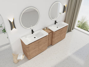 English Elm 92'' Freestanding Double Sink Bathroom Vanity Oak Melamine Soft Close Storage Set W999S00517