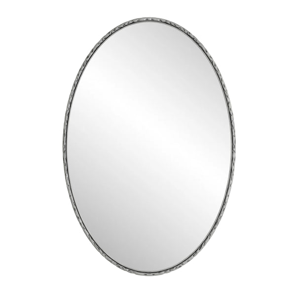 English Elm Iron Oval Retro Mirror with Antique Iron Frame, Elegant Wall Hanging for Bathroom Bedroom Living Room Silver W757P251823