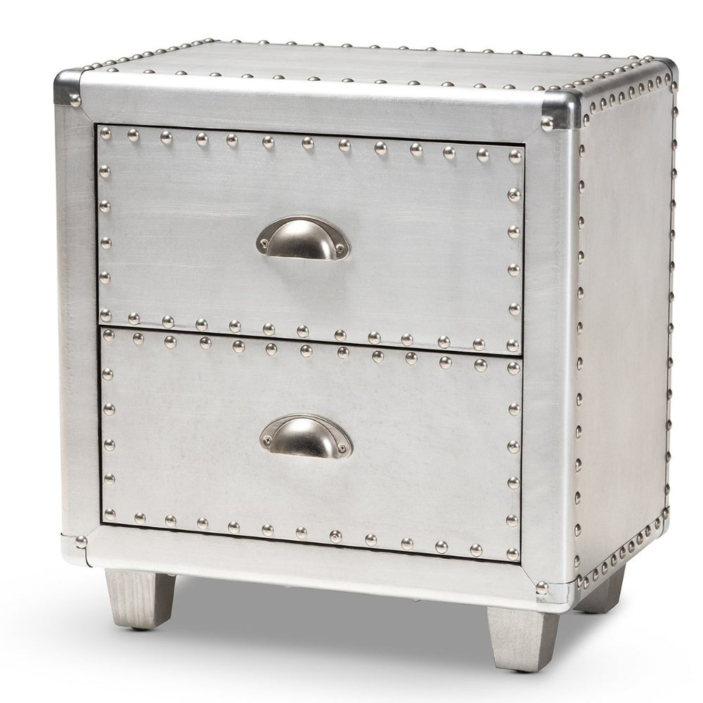 Baxton Studio Baxton Studio Industrial Silver Metal End Table with 2 Drawers – Vintage Charm & Modern Storage JY17B170-Silver-ET