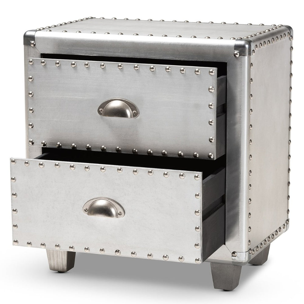 Baxton Studio Baxton Studio Industrial Silver Metal End Table with 2 Drawers – Vintage Charm & Modern Storage JY17B170-Silver-ET