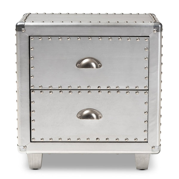 Baxton Studio Baxton Studio Industrial Silver Metal End Table with 2 Drawers – Vintage Charm & Modern Storage JY17B170-Silver-ET