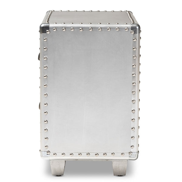 Baxton Studio Baxton Studio Industrial Silver Metal End Table with 2 Drawers – Vintage Charm & Modern Storage JY17B170-Silver-ET