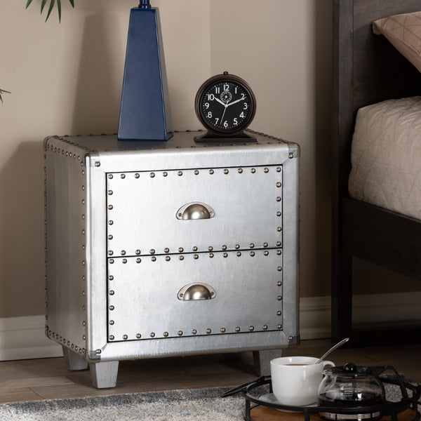 Baxton Studio Baxton Studio Industrial Silver Metal End Table with 2 Drawers – Vintage Charm & Modern Storage JY17B170-Silver-ET