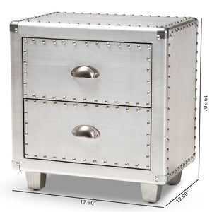 Baxton Studio Baxton Studio Industrial Silver Metal End Table with 2 Drawers – Vintage Charm & Modern Storage JY17B170-Silver-ET