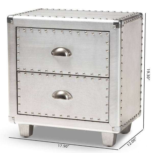 Baxton Studio Baxton Studio Industrial Silver Metal End Table with 2 Drawers – Vintage Charm & Modern Storage JY17B170-Silver-ET