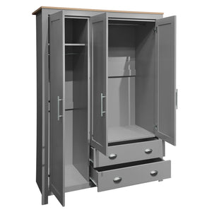 English Elm Three Door Pine Wardrobe with Two Drawers & Dual Hanging Rods, Gray Storage Armoire for Closet Organization, Sturdy MDF Build GX001834AAE