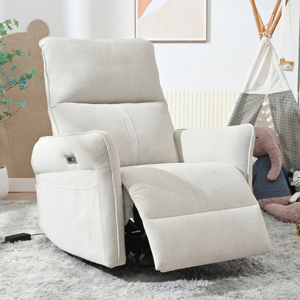 English Elm 270° 270° Power Swivel Recliner Chair with USB Ports, 30° Rocking, 95–150° Recline for Small Spaces Light Gray W1028S00041