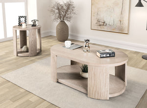 English Elm Modern Oak Finish Round End Table with Lower Shelf and Casters, 24"D x 24"H Stylish Living Room Accent B2741P378320
