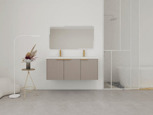 English Elm 48" Modern Wall-Mounted Bathroom Vanity With Double Sink, Soft-Close Doors & Stylish Wavy Panels W999S00353