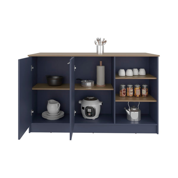English Elm Ginger Kitchen Island with Bar Seating Open Shelves and Dual Cabinet Storage B200S00465