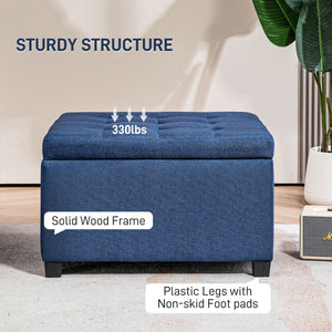 English Elm HOMCOM Tufted Fabric Storage Ottoman with Flip-Top Lid, Eucalyptus Frame, Soft Cushioned Seat, 28" Blue W2225P217743