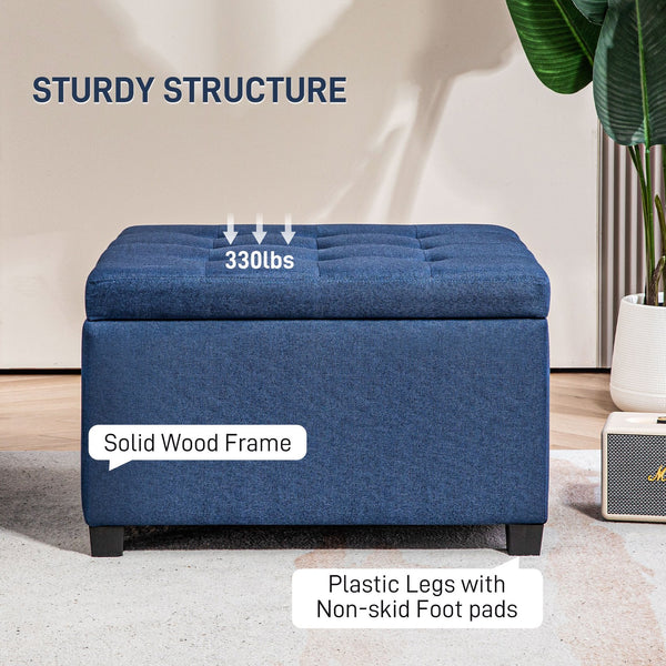 English Elm HOMCOM Tufted Fabric Storage Ottoman with Flip-Top Lid, Eucalyptus Frame, Soft Cushioned Seat, 28" Blue W2225P217743