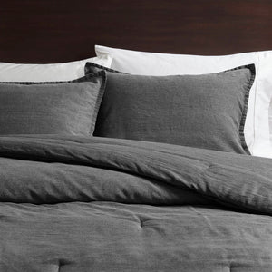 English Elm 2pcs Stone-washed Cotton Twill Comforter Set Oversized Soft Farmhouse Bedding Grey B035P341108