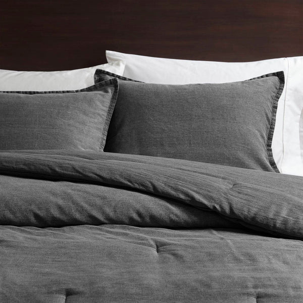 English Elm 2pcs Stone-washed Cotton Twill Comforter Set Oversized Soft Farmhouse Bedding Grey B035P341108
