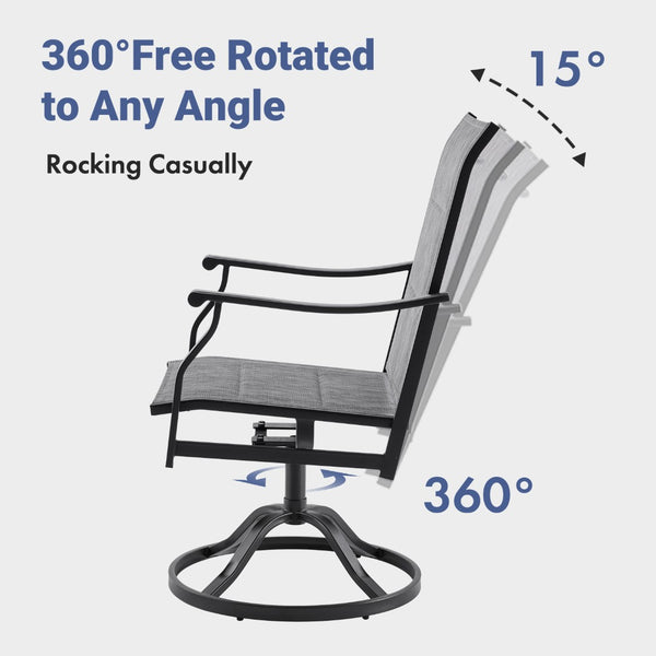 English Elm Outdoor Swivel Patio Dining Chairs Textilene Woven Set for Backyard Entertaining Dark Gray T3623P433702