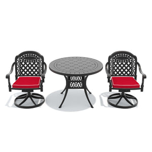 English Elm 3-piece Outdoor Cast Aluminum Dining Set with Round Table and Swivel Chairs Carved Detail W1710S00303