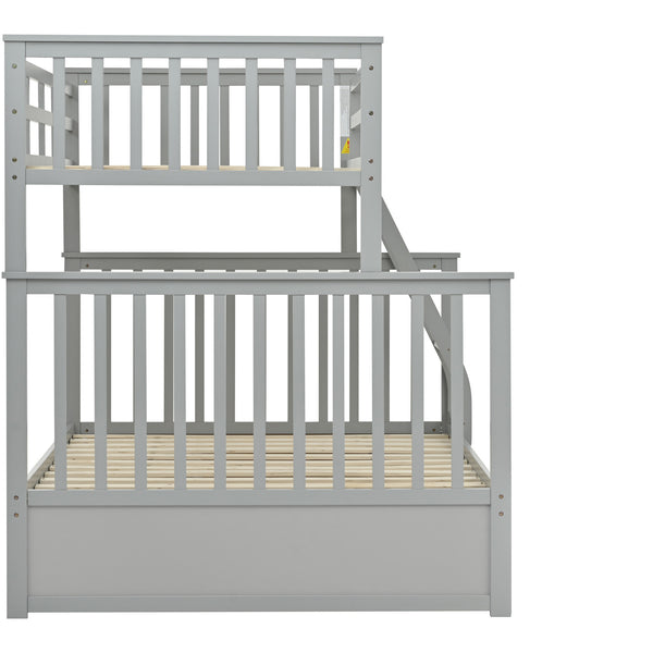English Elm Twin Solid Pine Over Full Bunk Bed Gray with Ladder, Full-Length Guardrail, Sturdy Frame, Safe Design W495S00011