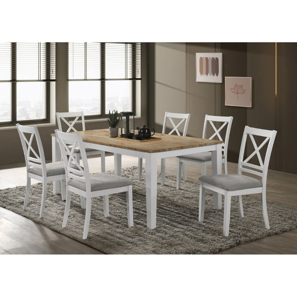 English Elm Evanston Farmhouse X-back Dining Chairs White Hardwood Set with Gray Upholstered Seats B062P441454