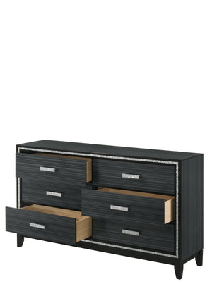 English Elm Haiden Weathered Black Finish Dresser with Six Spacious Drawers, Silver Trim Accent and Durable Craftsmanship Black 66 L x 20 W x 37 H B2726P261898