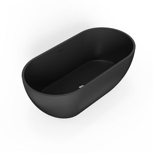 English Elm 59 Inch Stone Resin Freestanding Bathtub Oval Spa Soaking Tub for Small Bathrooms Black W1613P355471