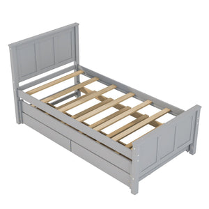 English Elm Twin Pine Platform Bed with Pull-out Trundle Storage Drawers for Kids or Guests Gray N7090008815E