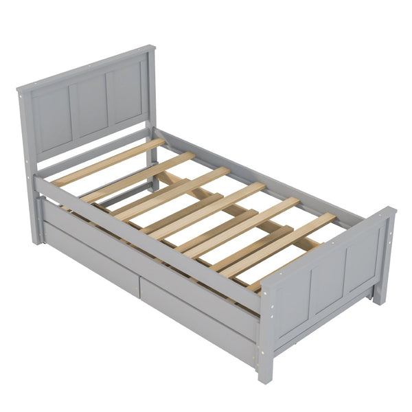English Elm Twin Pine Platform Bed with Pull-out Trundle Storage Drawers for Kids or Guests Gray N7090008815E