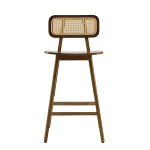 English Elm Christopher Knight Home® - Bari Curved Solid Wood Barstool with Woven Rattan Backrest, Ergonomic Comfort and Timeless Finish Walnut N775P264463W