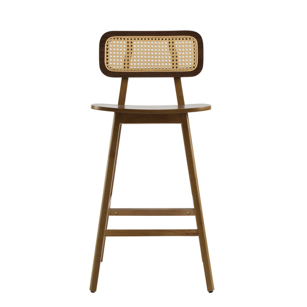 English Elm Christopher Knight Home® - Bari Curved Solid Wood Barstool with Woven Rattan Backrest, Ergonomic Comfort and Timeless Finish Walnut N775P264463W