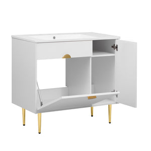 English Elm 36" Modern Bathroom Vanity with Resin Basin Sink, Soft-Closing Doors, Drop-Down Cabinet & Storage Elegance N710P265934K