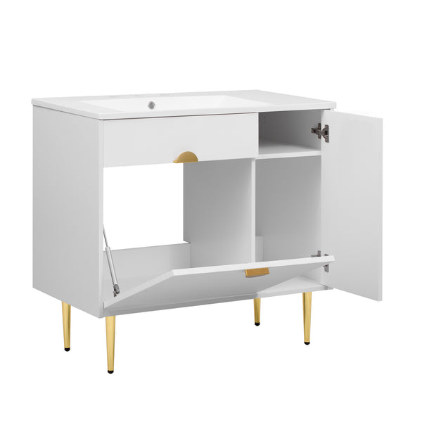 English Elm 36" Modern Bathroom Vanity with Resin Basin Sink, Soft-Closing Doors, Drop-Down Cabinet & Storage Elegance N710P265934K