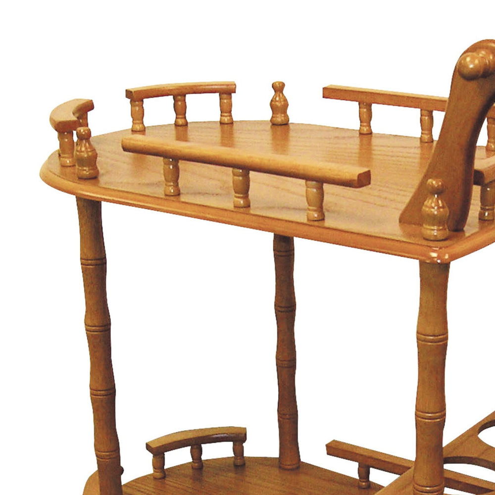 English Elm 29" Mobile 2-Tier Oak Wine Table with Locking Wheels and Kitchen Cart Storage for Entertaining B072115920