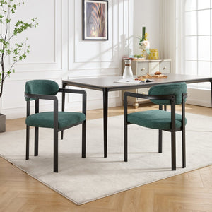 English Elm Modern Tufted Boucle Dining Chairs Set of 2 with Curved Back and Matte Metal Legs Antique Green,Black W3244P337417