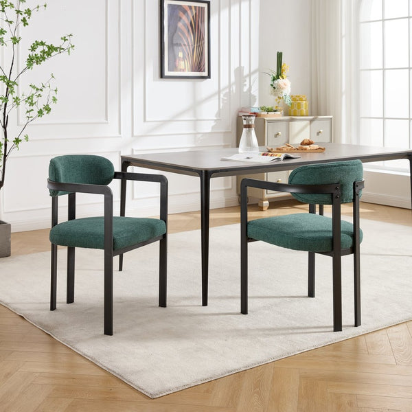 English Elm Modern Tufted Boucle Dining Chairs Set of 2 with Curved Back and Matte Metal Legs Antique Green,Black W3244P337417