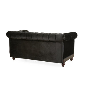 English Elm Christopher Knight Home® - VIVALUX Chesterfield Velvet Loveseat Sofa with Rolled Arms Tufted Buttons Plush 2-Seater Comfort 59.4" Black N762P178705B
