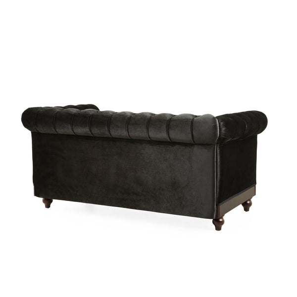English Elm Christopher Knight Home® - VIVALUX Chesterfield Velvet Loveseat Sofa with Rolled Arms Tufted Buttons Plush 2-Seater Comfort 59.4" Black N762P178705B