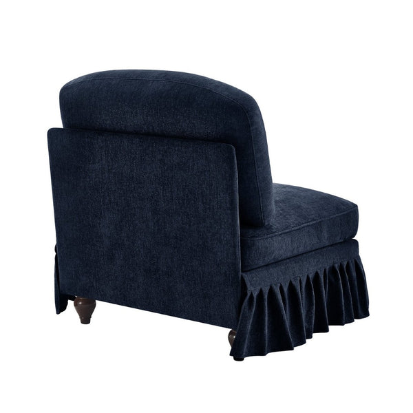 English Elm Armless Chenille Sofa Sculptural Spindle Legs Silver Thread Upholstery Living Room Blue W3041P332625