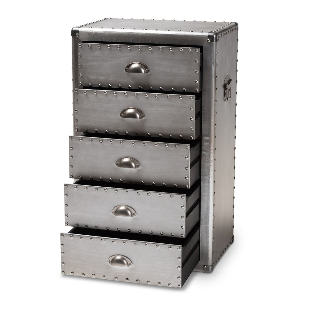 Baxton Studio Baxton Studio 5-Drawer Vintage Industrial Silver Metal Storage Cabinet for Stylish Home Organization JY17B167-Silver-Cabinet