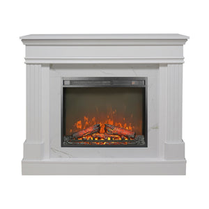 English Elm 44" White Mantel Electric Fireplace Nordic Style with 3d Flame for Living Room W1769S00015