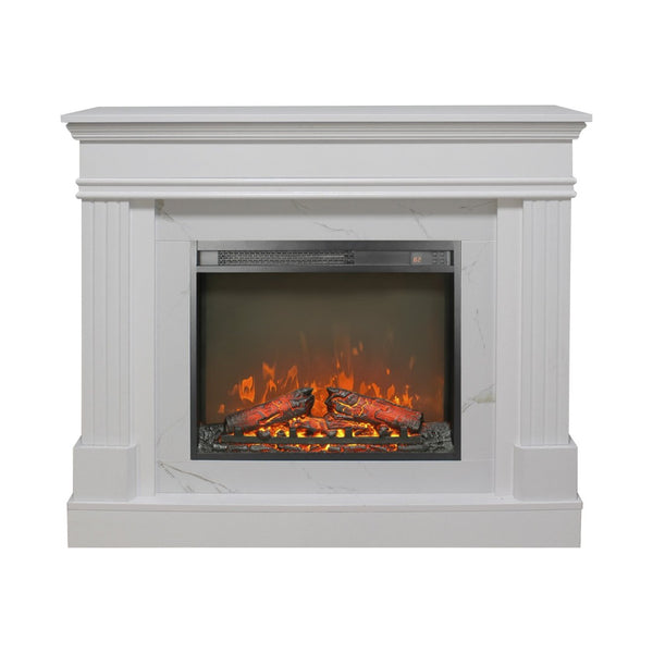 English Elm 44" White Mantel Electric Fireplace Nordic Style with 3d Flame for Living Room W1769S00015