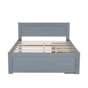 English Elm Full Size Platform Bed with Storage Drawers & Shelves, Gray MDF Construction, 400lb Capacity, Sturdy Design N709P214183E
