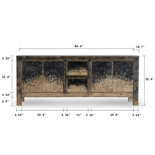 Lilys Two Drawers Buffet Weathered Distressed Black 87X18X35H 9191-B