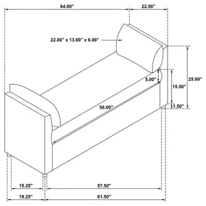 English Elm Isiah Brown Raised Arm Accent Bench with Plush Cushion & Pillows, Backless Modern Upholstered Seating B062P358468