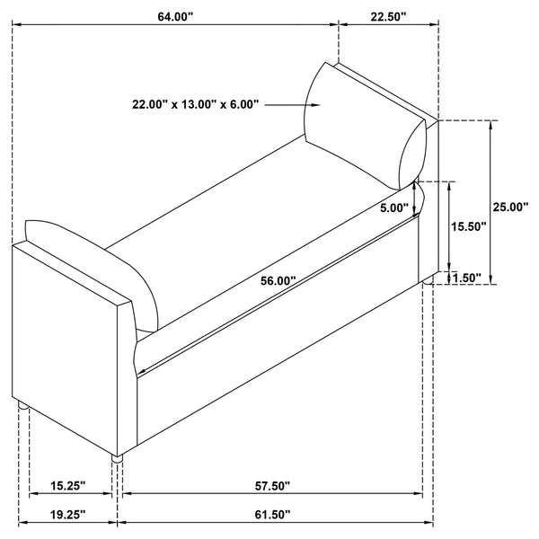 English Elm Isiah Brown Raised Arm Accent Bench with Plush Cushion & Pillows, Backless Modern Upholstered Seating B062P358468