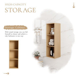 English Elm 12 Inch Wall Mounted Oak Finish Three Tier Shelf for Bathroom Study or Storage Room W1972P457941