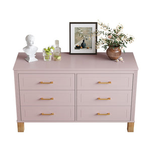 English Elm 6-drawer Double Dresser Solid Wood Legs Mid-century Modern Bedroom Storage Cabinet Pink W1445S00009