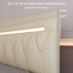 English Elm Queen Bed Frame With Led Lighting, Usb Charging, Adjustable Headboard & Noise-Free Design For Comfort T3825P369951-GIGA