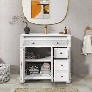 English Elm 35.6" Freestanding Bathroom Vanity with Roman Column Base and Ceramic Integrated Sink W1801S00009